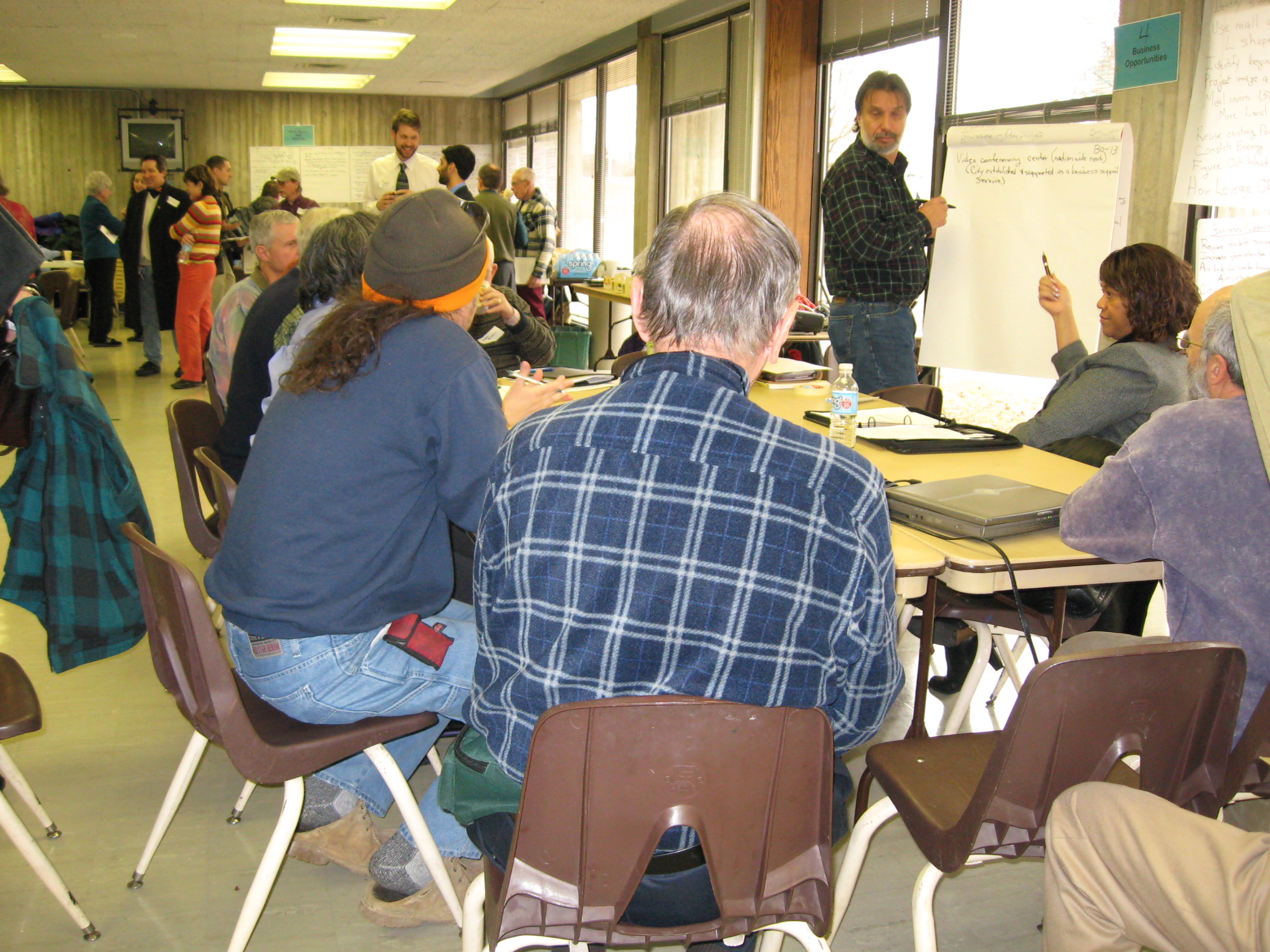Group discussion at sustainability forum, led by Ruby Miller and recorded by Chuck Agle